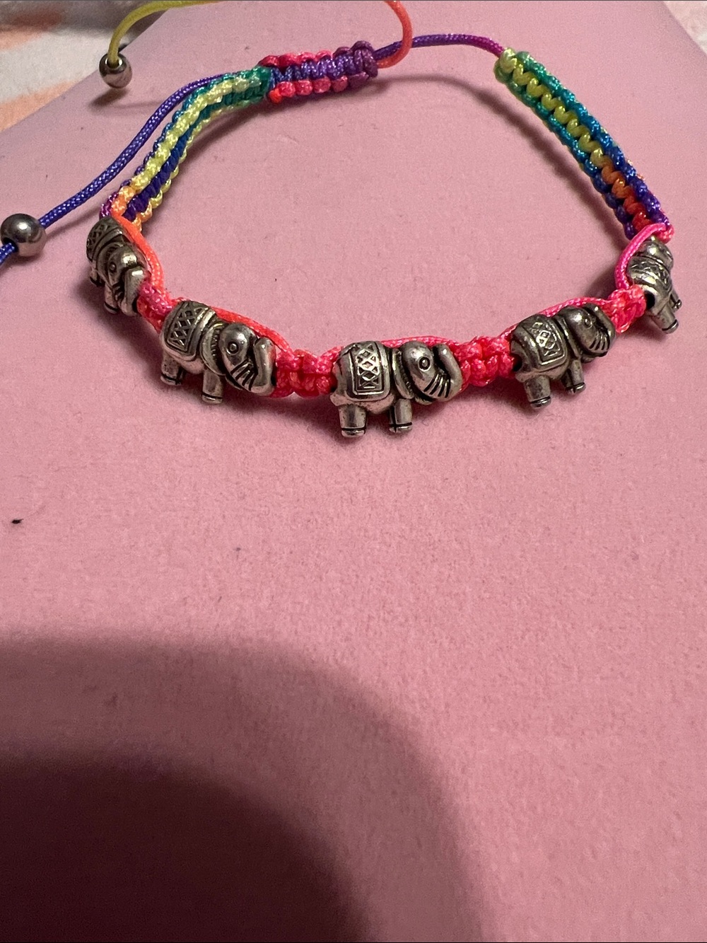 Handmade Pink Rainbow Elephant Charm Adjustable Bracelet